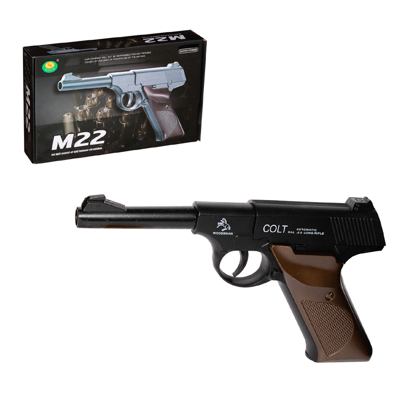 Пневматический пистолет из металла Colt Woodsman Huanghe M22 в коробке 26.5х16.5х5 см