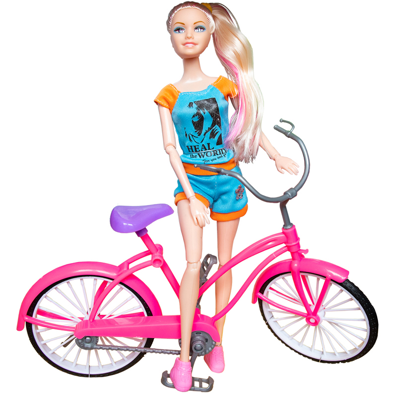 Кукла шарнирная на велосипеде Fuqier «Bike Ride Girl» JX100-67 в комплекте с аксессуарами в коробке  33.0х29.0х9.0 см
