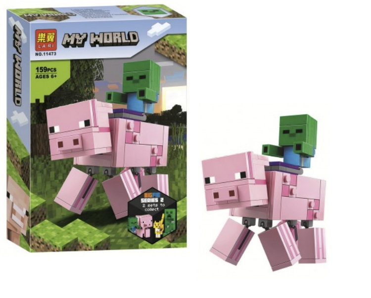 Конструктор LARI MY WORLD 11473 "Свинья и Зомби-ребёнок" (аналог LEGO Minecraft  21157), 24.5x17.0x4.5 см, 159 деталей
