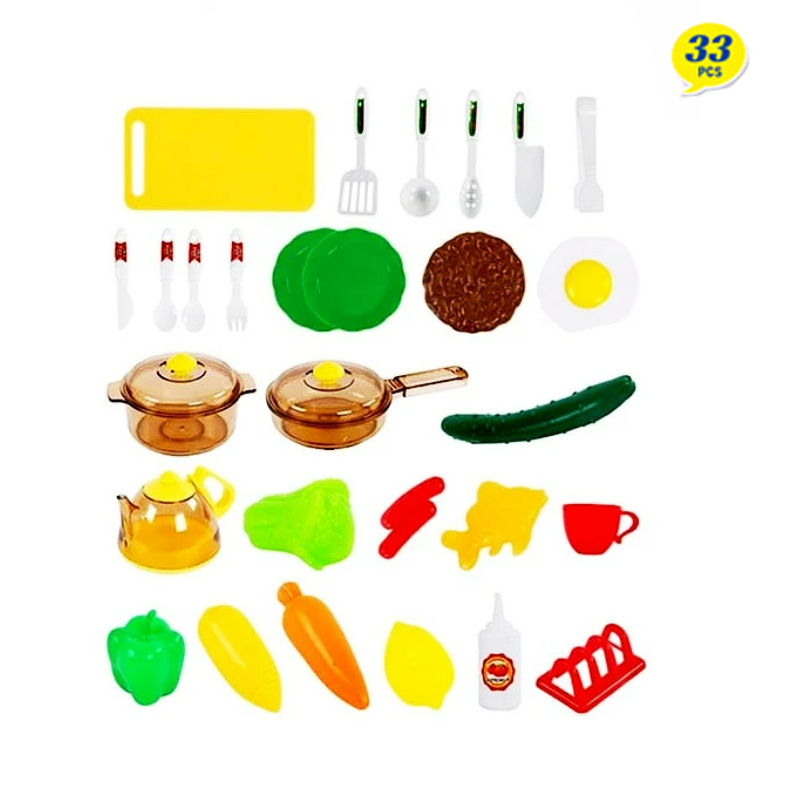Кухня детская на батарейках Happy Little Chef 758A из 33 предметов с водой, музыкальными и световыми эффектами 83х62х36 см в коробке 60.0х13.0х50.5 см